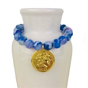 Fire Agate Charm Purple Beaded Bracelet-910